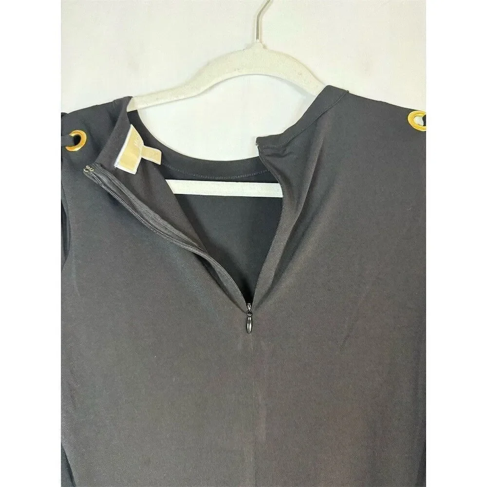 Michael Kors Dress Womens Size S Black Long Sleeve Shift Gold Grommet
